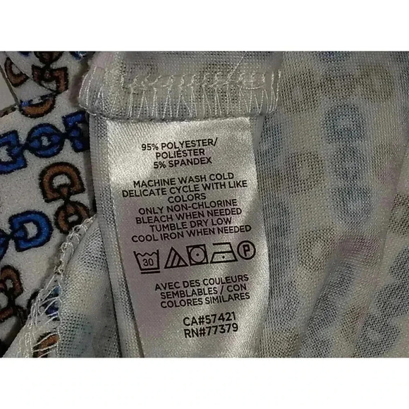 Ann Taylor Womens Top Multicolor Chain Print Short Sleeve Side Slit Medium - Picture 8 of 10